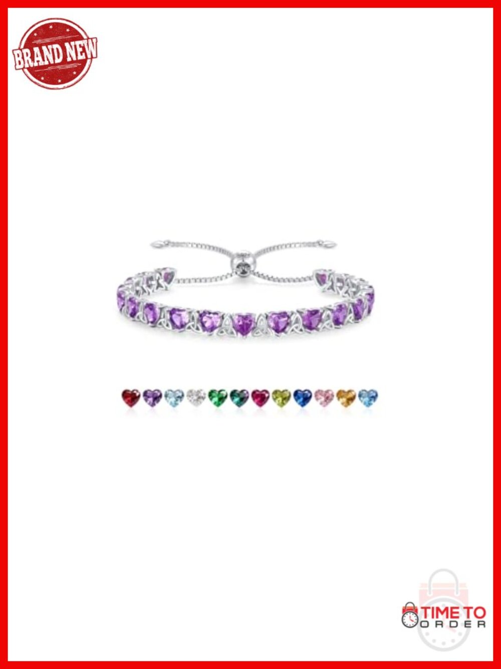 Heart Shaped Amethyst Tennis Bracelet 925 Sterling Silver Trinity Knot